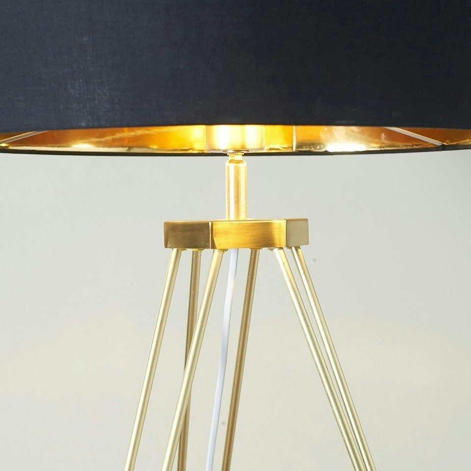 image 1 of ValueLights Modern Gold Hairpin Design Tripod Floor Lamp With Black Gold Drum Shade