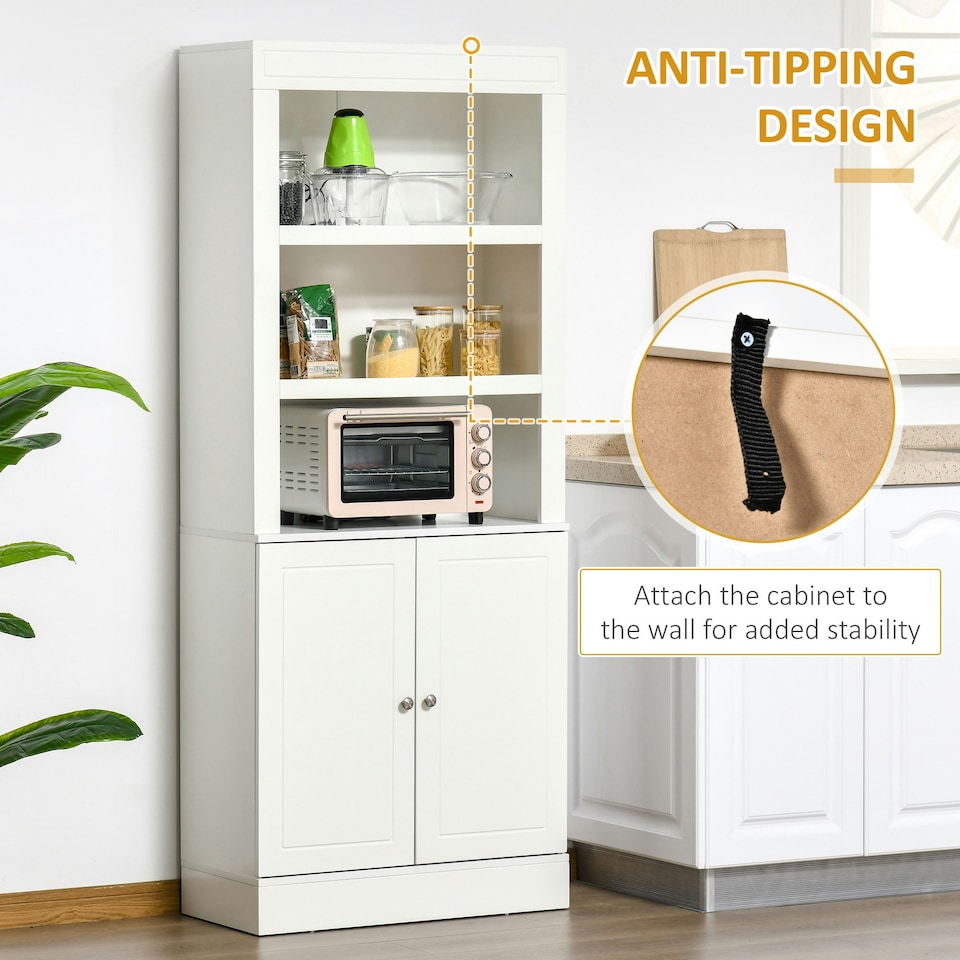 image 1 of HOMCOM Modern Kitchen Cupboard, Storage Cabinet with Adjustable Shelves, White
