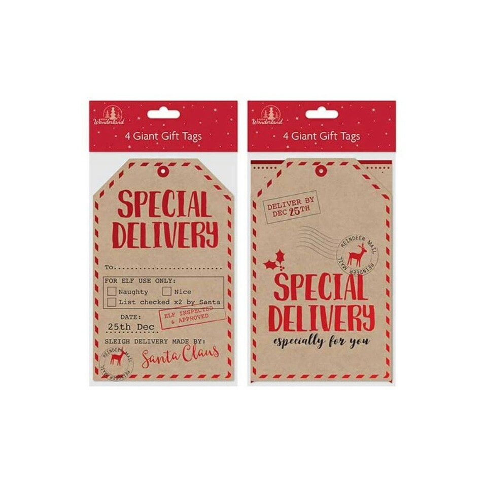 image 1 of 4 Giant Kraft Gift Tags Classic Christmas 2 Assorted