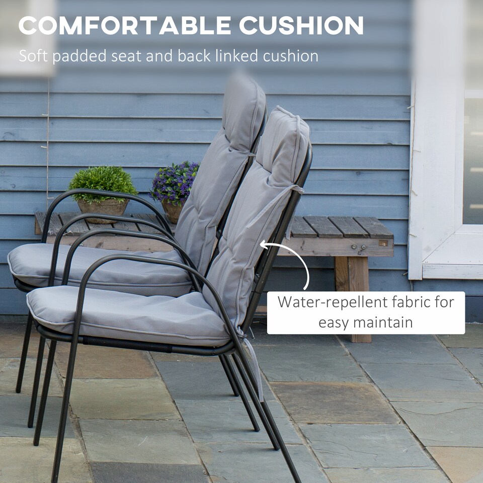 image 1 of Outsunny 7 Pieces Garden Dining Set, Outdoor Rectangular Dining Table and 6 Cushioned Armchairs, Tempered Glass Top Table w Umbrella Hole, Texteline Seats, Grey