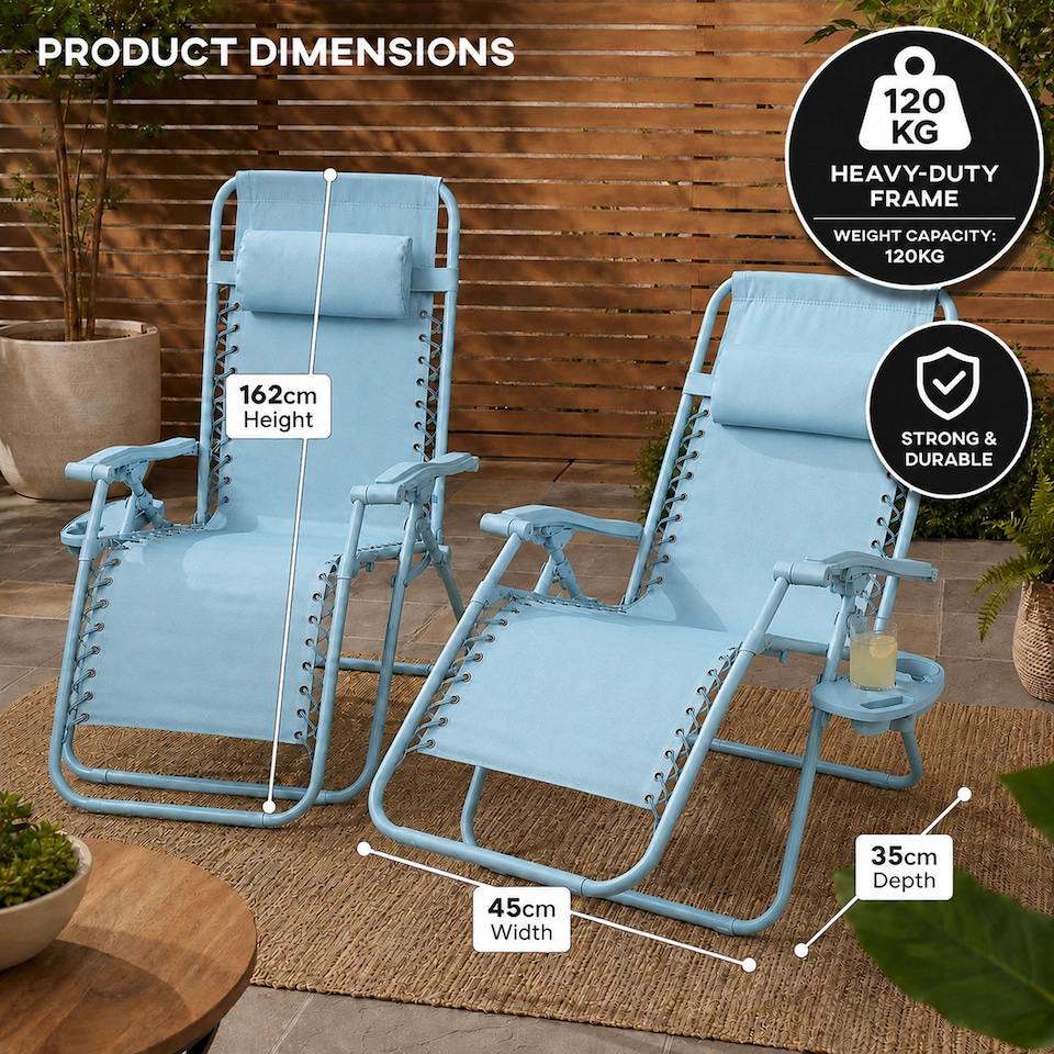 image 1 of Set of 2 Zero Gravity Reclining Foldable Garden Chairs Sun Loungers