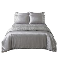 Shimmer Duvet Cover Set Luxury Bedding with Elegant Metallic Finish | Silver | Super King