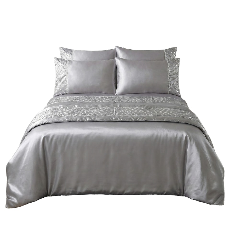 image 1 of Shimmer Duvet Cover Set Luxury Bedding with Elegant Metallic Finish | Silver | Super King