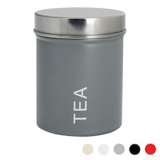 Harbour Housewares Grey Round Metal Kitchen Tea Canister Kitchen Caddy Kitchen Storage Containers Canisters