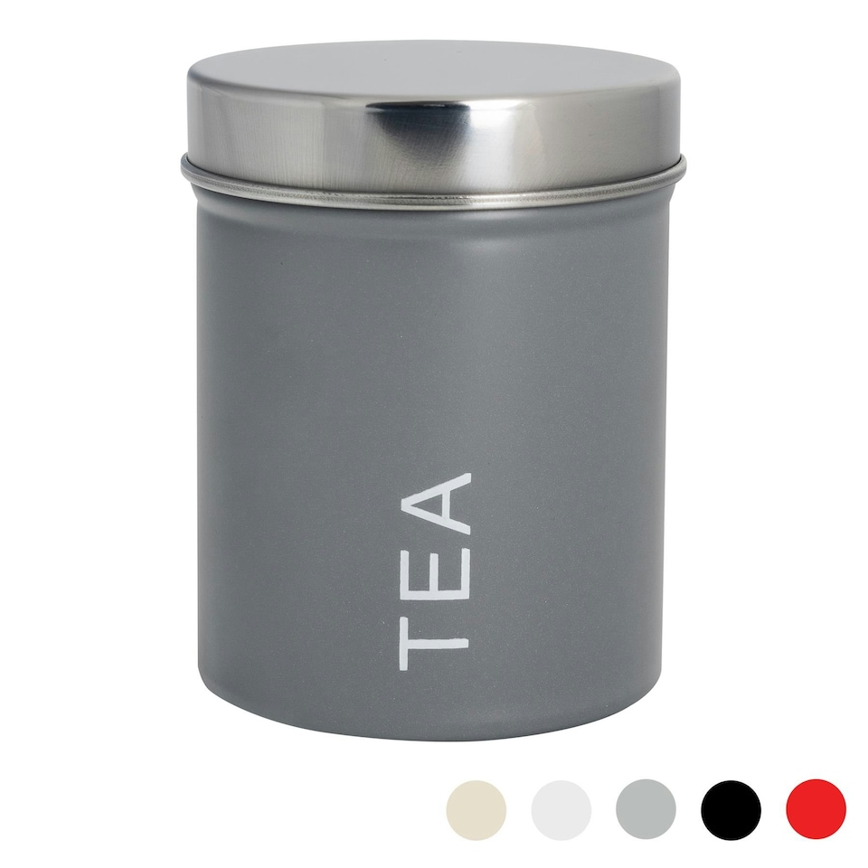 image 1 of Harbour Housewares Grey Round Metal Kitchen Tea Canister Kitchen Caddy Kitchen Storage Containers Canisters