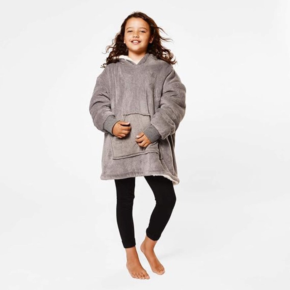 image 1 of Sienna Kids Oversized Hoodie Blanket Soft Sherpa Fleece Charcoal Grey | Grey | Charcoal Grey