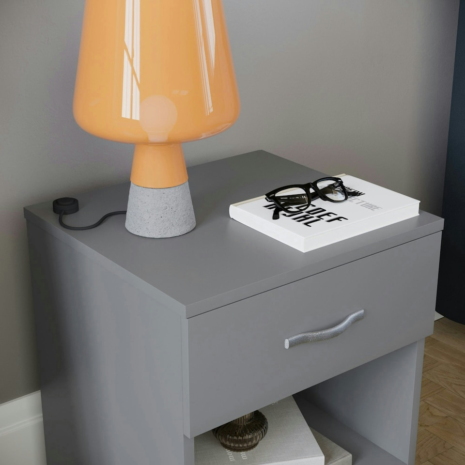 image 1 of Vida Designs Riano 1 Drawer Bedside Chest Cabinet Table Nightstand, Grey