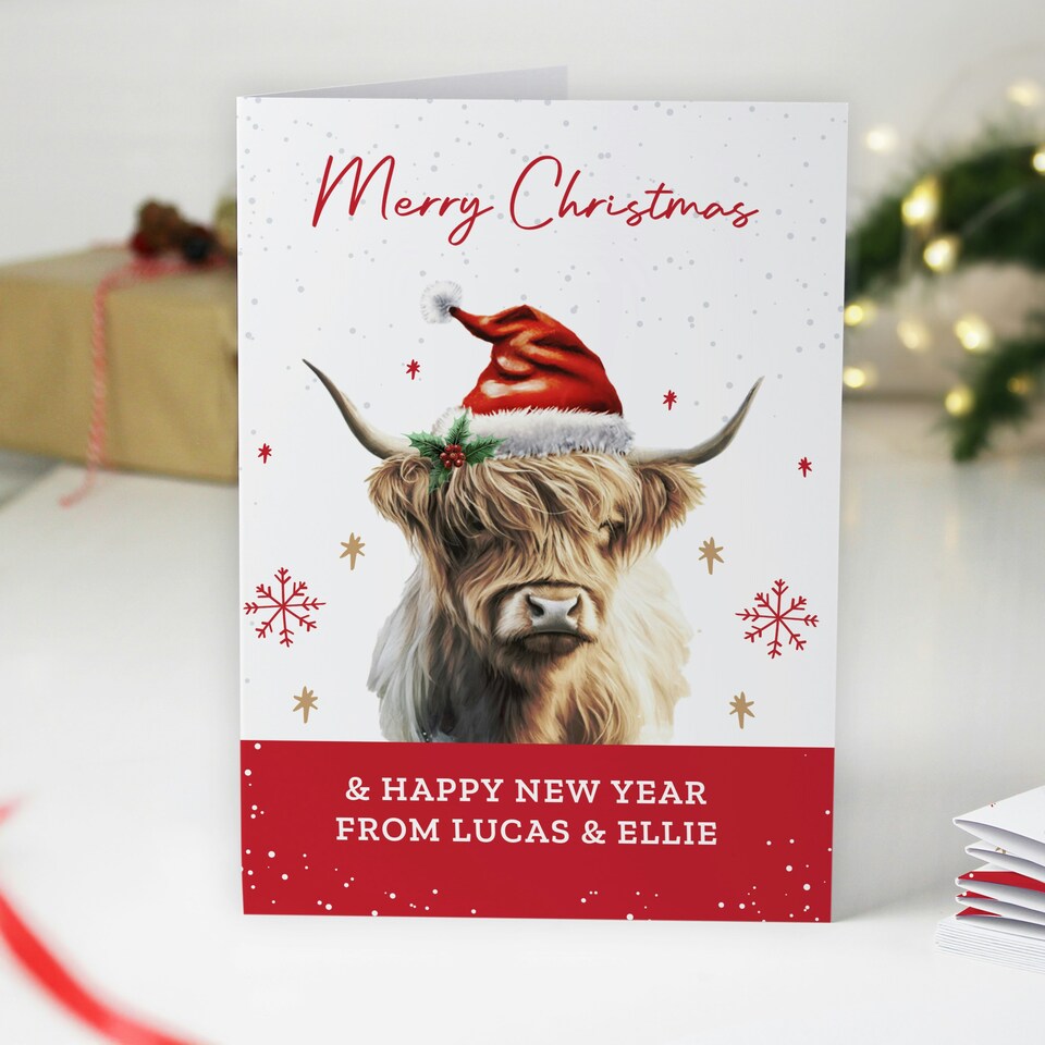 image 1 of Personalised Highland Cow Pack of 10 Christmas Cards