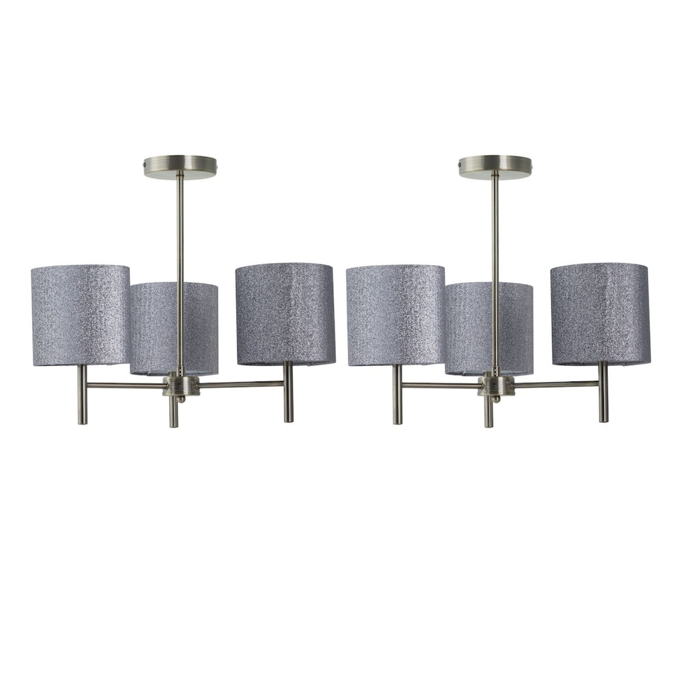 image 1 of Set of 2 Brea - Antique Brass Light Fittings & Silvery Glitter Shades | Yellow | Grey | 2