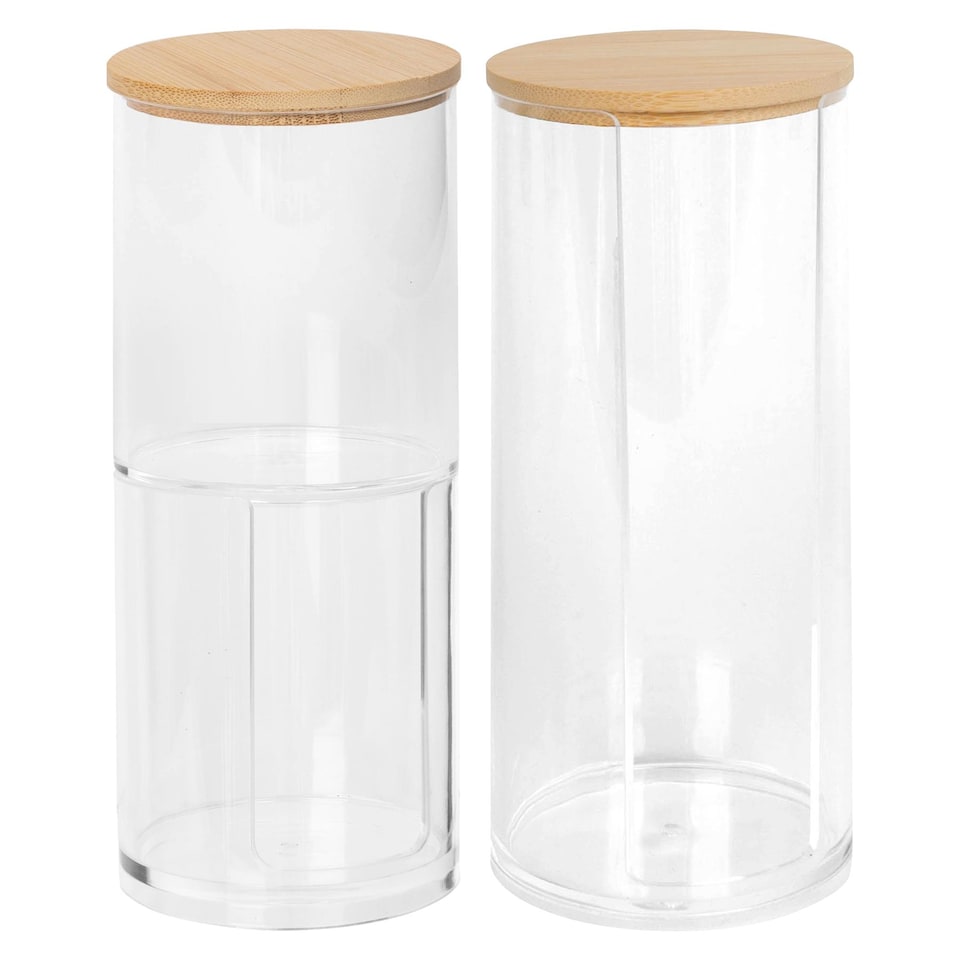 image 1 of Harbour Housewares 2pc Reusable Plastic Bathroom Canister Set with Bamboo Lid