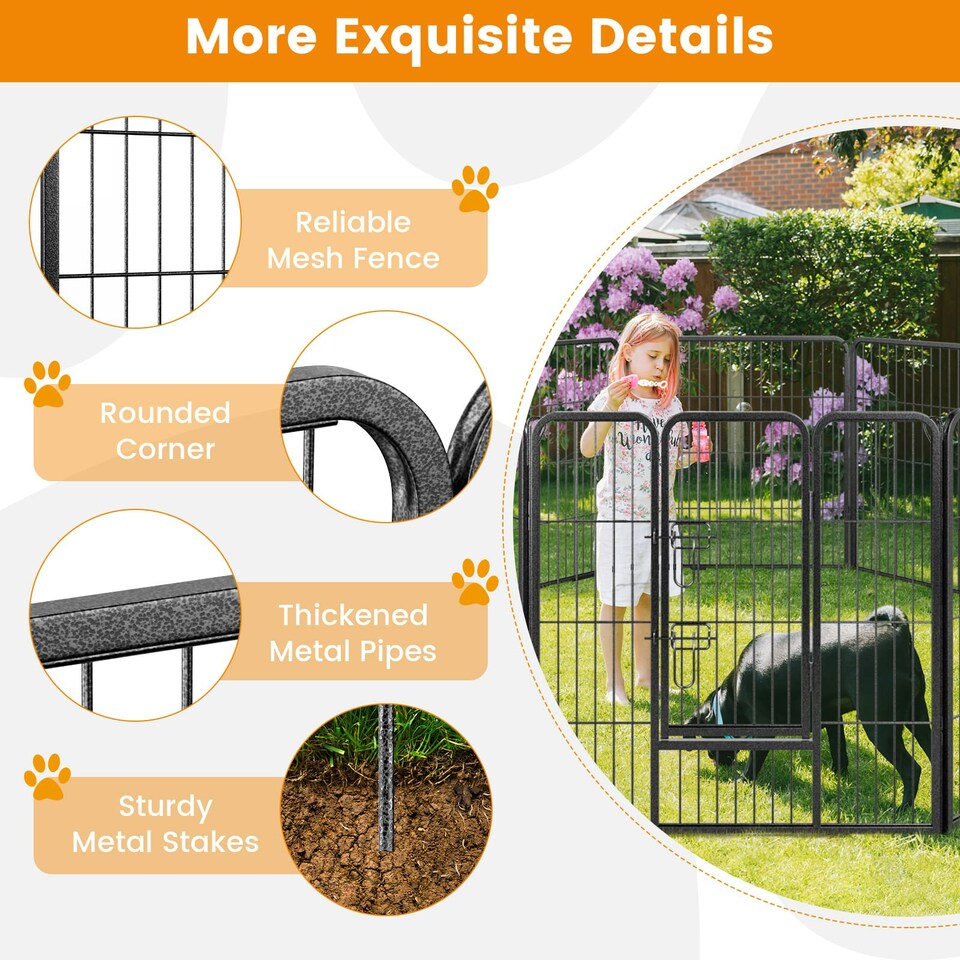 image 1 of COSTWAY 8 Panel 80cm Height Pen Fence w/ Lock Black Black
