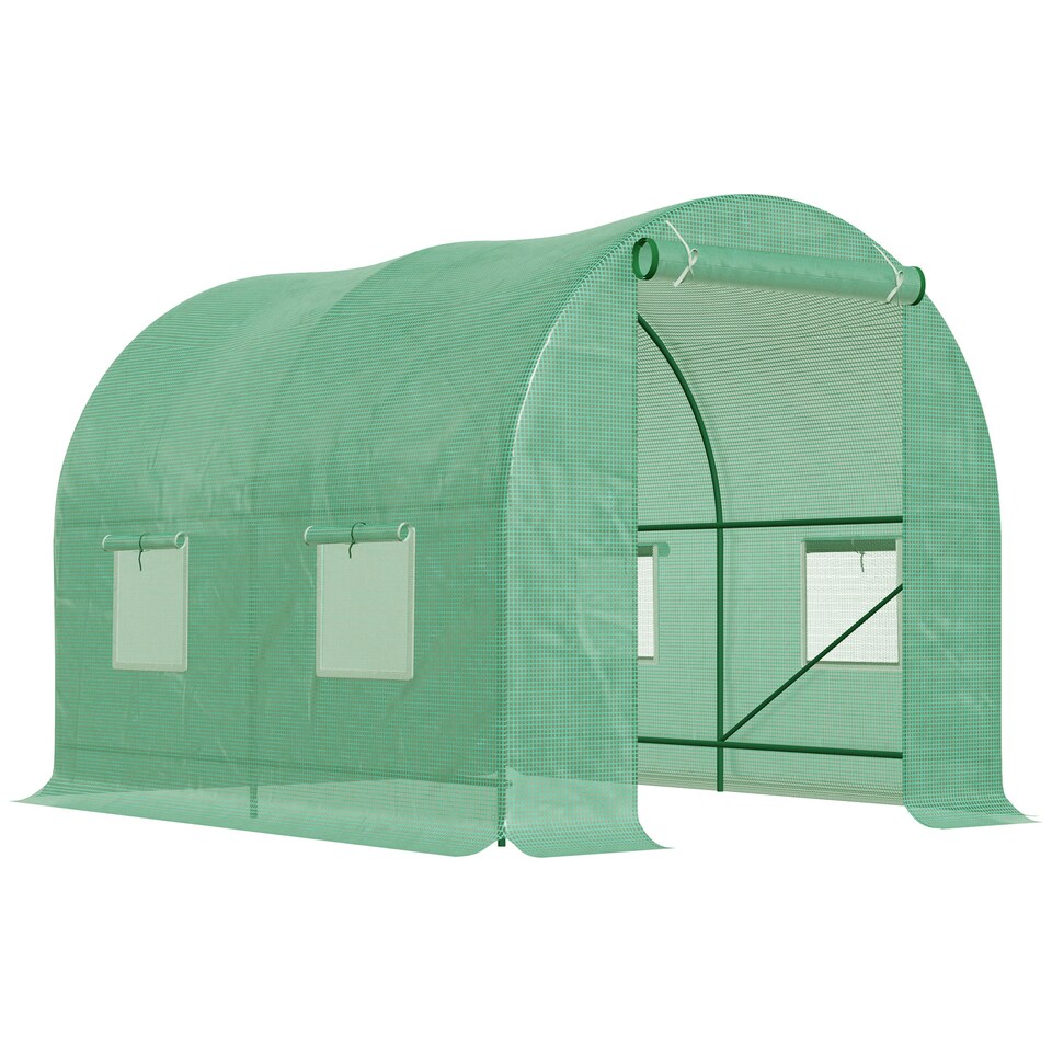 image 1 of Outsunny Polytunnel Greenhouse Outdoor Grow House Roll Up Door Windows 2x2.5m