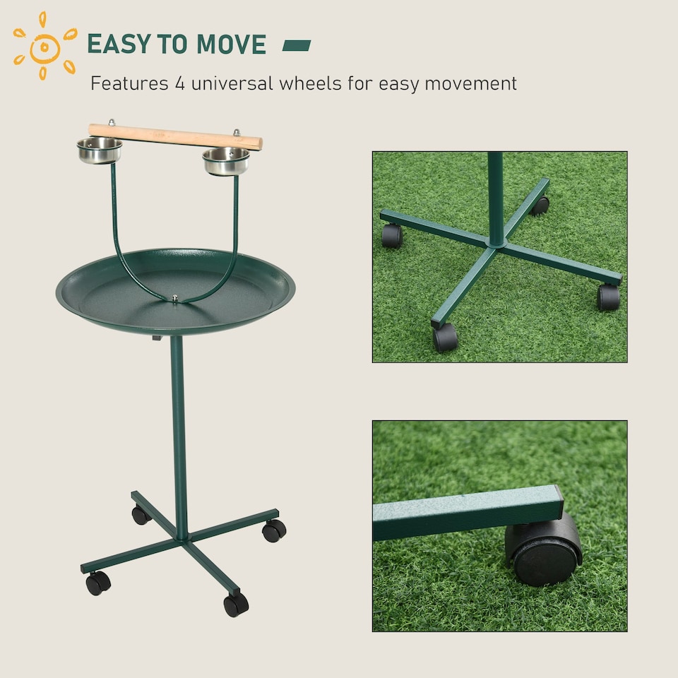 image 1 of PawHut Bird Perch Stand, T-Stand Bird Training with Perch, Green