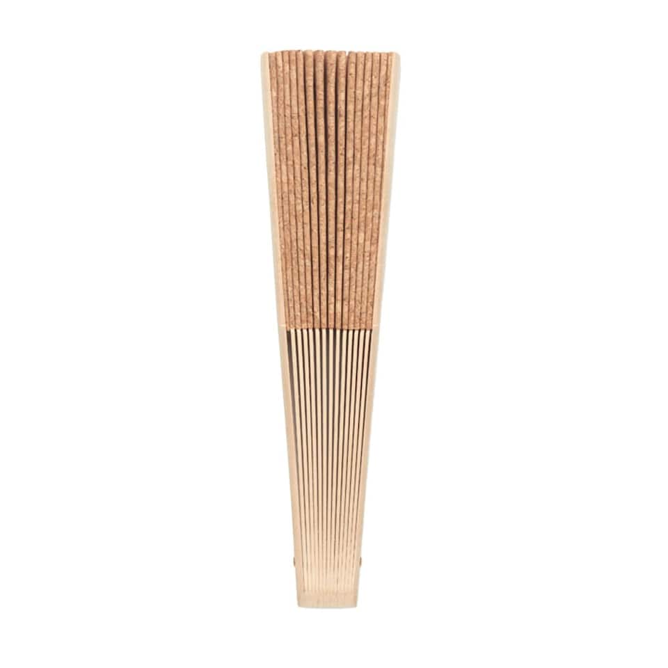 image 1 of MidOcean Fanny Cork Manual Wood Handheld Fan - Beige - One Size