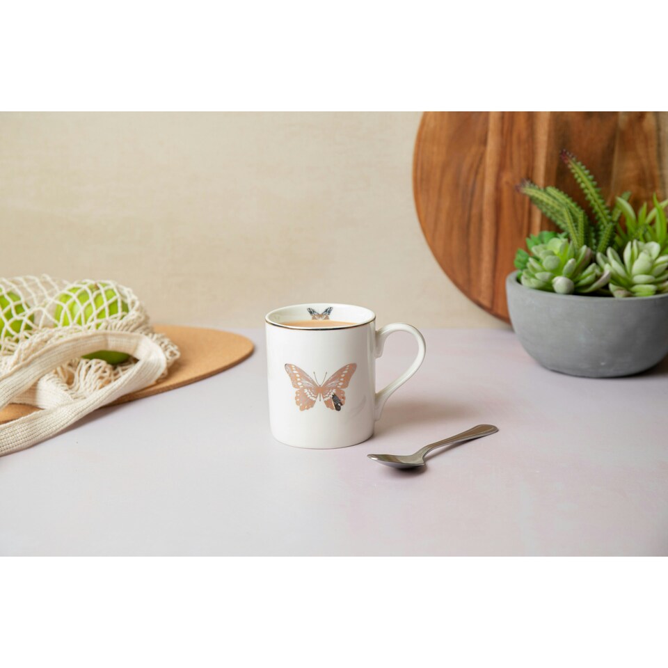 image 1 of Mikasa Butterfly Straight-Sided Porcelain Mug, 280ml White