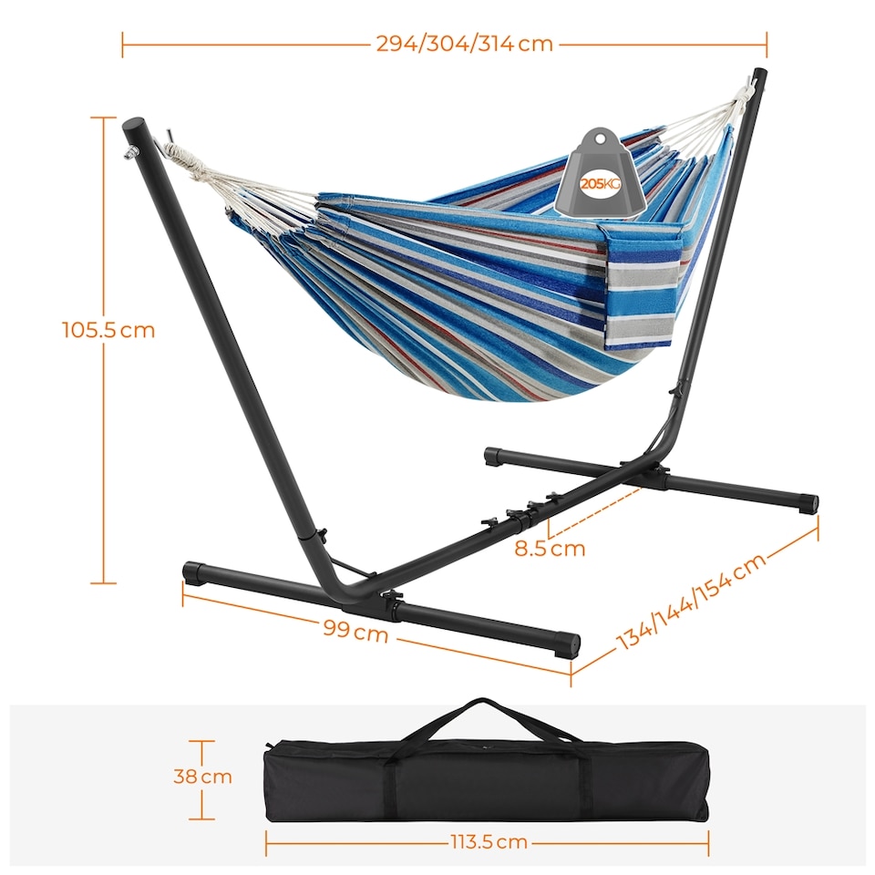 image 1 of Yaheetech Outdoor Hammock with Adjustable Steel Stand-Blue Red Stripe