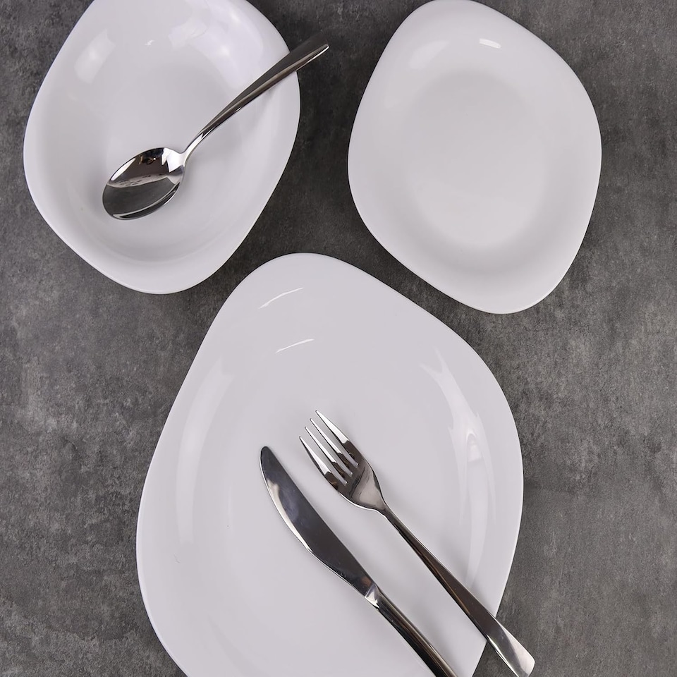 image 1 of White Opal Glass Dinner Set Plates Soup Bowls Dinnerware | White | Hudson Square - 12 Pcs | 12