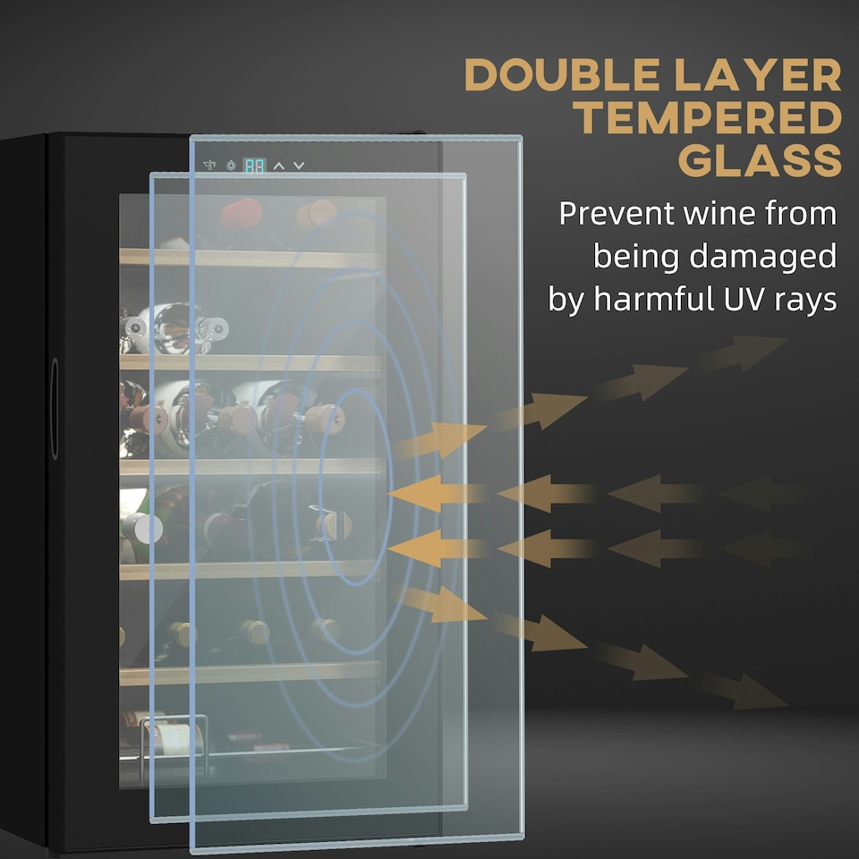 image 1 of 24 Bottles Wine Fridge with Glass Door Digital Touch Screen Control LED Light