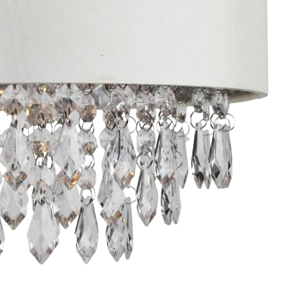 image 1 of First Choice Lighting Set of 2 300mm Cream Faux Silk Ceiling Adjustable Flush Shade with Chrome Inner and Clear Droplets Chrome | Cream