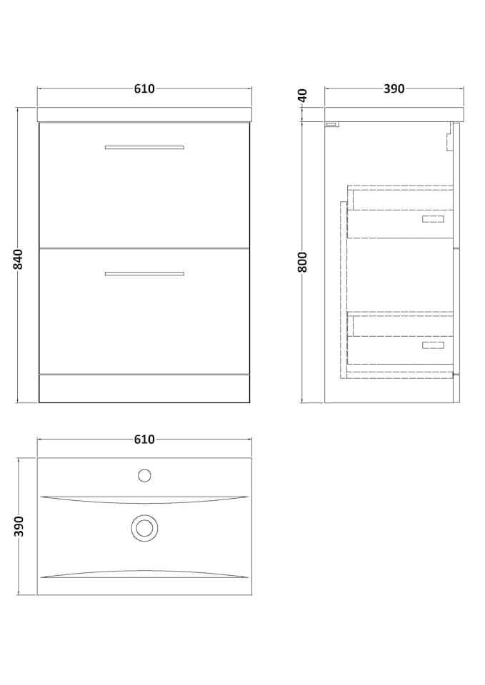image 1 of Balterley Contemporary Bathroom Floor Standing 2 Soft-Close Drawer Vanity Unit & Mid-Edge Basin