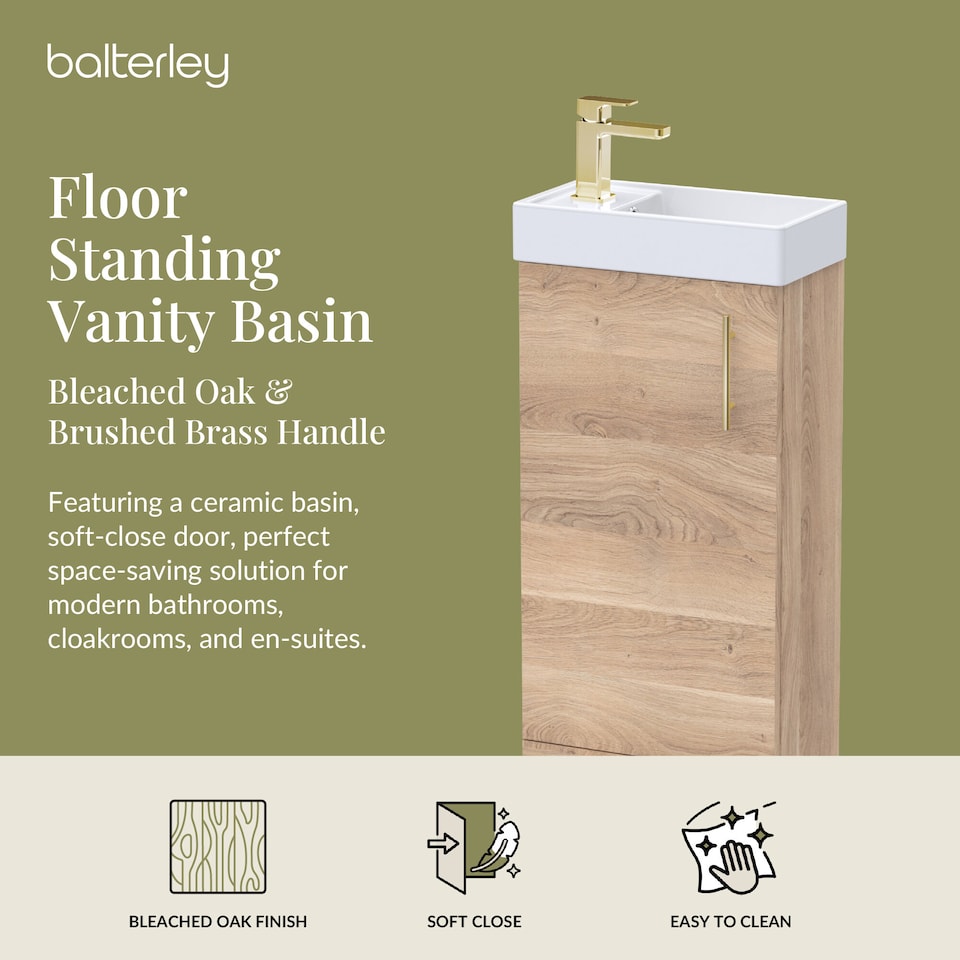 image 1 of Balterley Bathroom Contemporary Floor Standing Vanity Unit Basin & Handle Easy To Install | Brown | Bleached Cuneo Oak