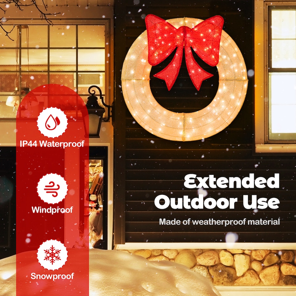 image 1 of COSTWAY 48 Inch Pre-Lit Christmas Wreath Indoor Outdoor Xmas Decorated Garland