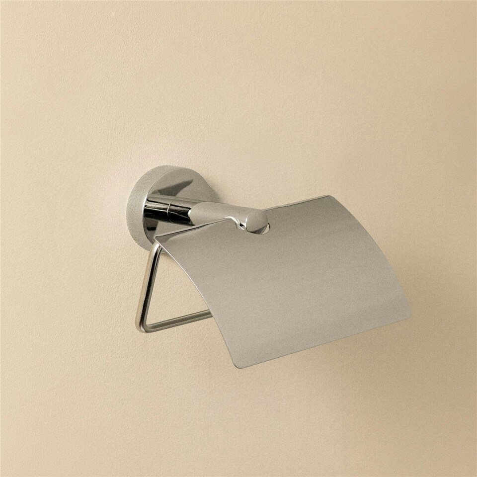 image 1 of Cosmic Toilet Roll Holder with Durable Metal Cover for Bathroom Chrome Finish