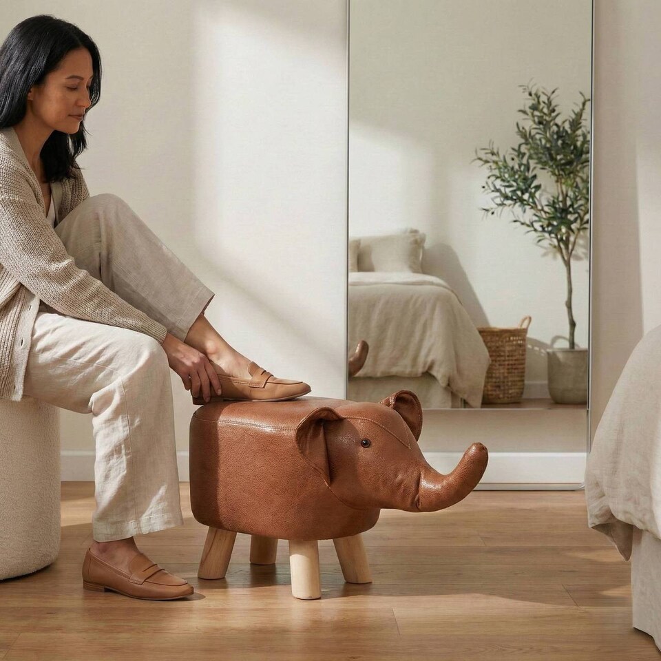 image 1 of Children's Elephant Stool Seat | Brown | 1