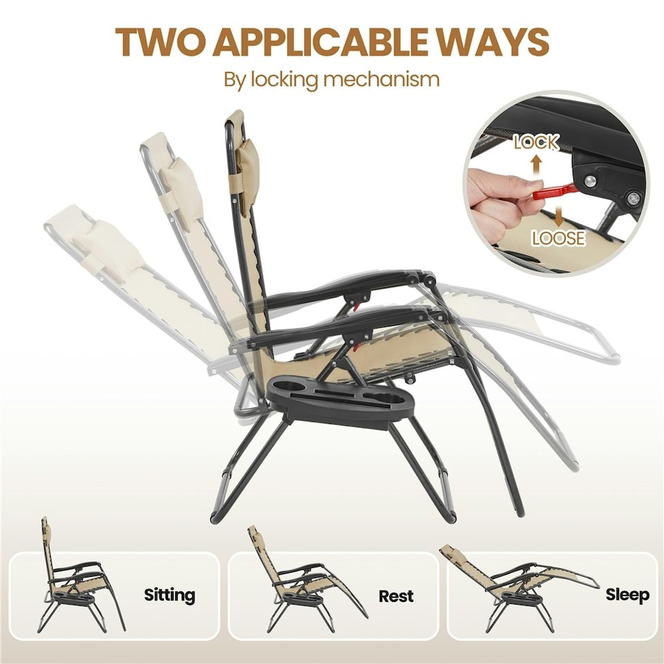 image 1 of Yaheetech 3pcs Outdoor Zero Gravity Chairs with Table