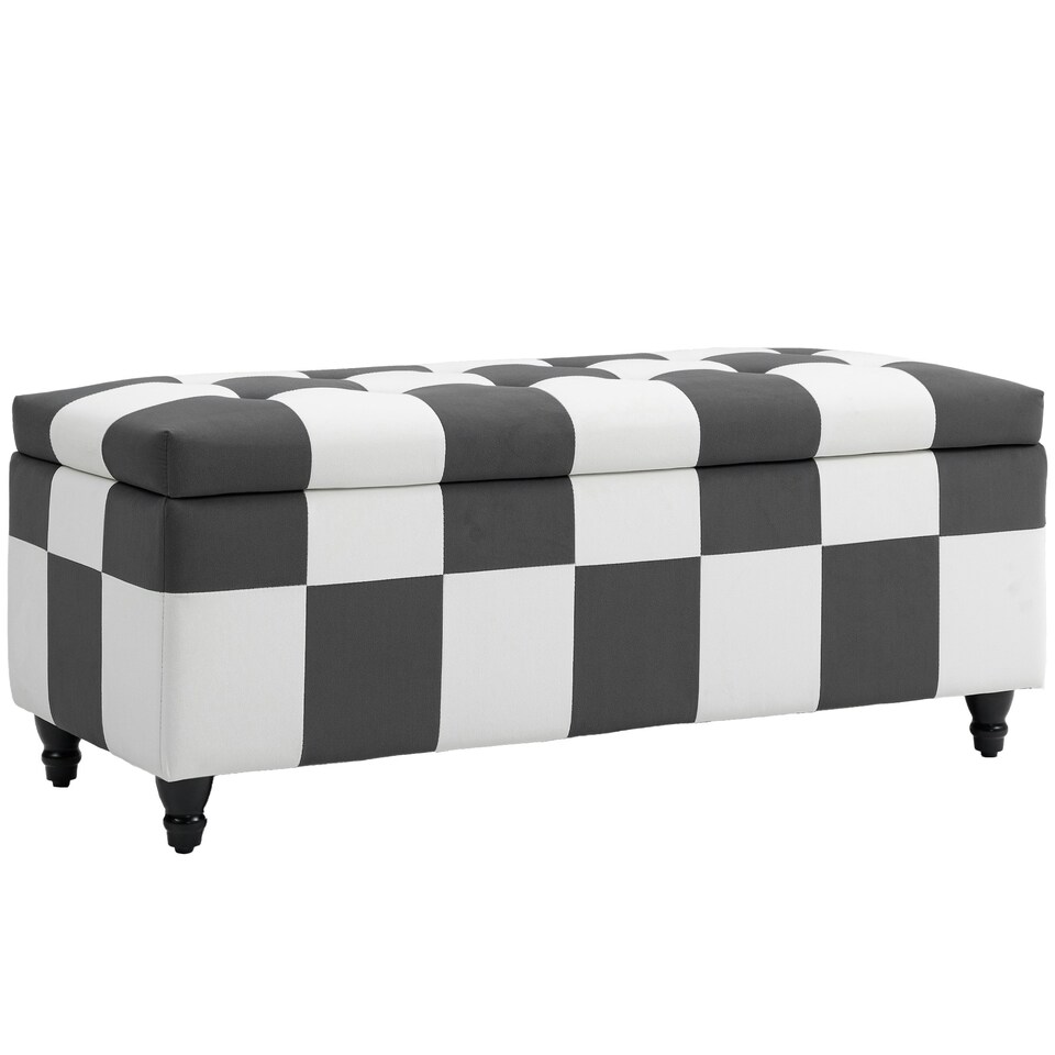 image 1 of HOMCOM 114 x 47 x 47cm Velvet Storage Ottoman, Button-tufted Footstool Box Grey