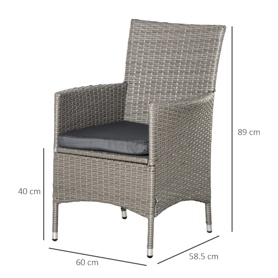 image 1 of Outsunny 4 Pieces Outdoor PE Rattan Dining Chairs Set with Cushion, Garden Armchair with Armrests, High Backrest, Metal Frame Patio Wicker Furniture, Grey