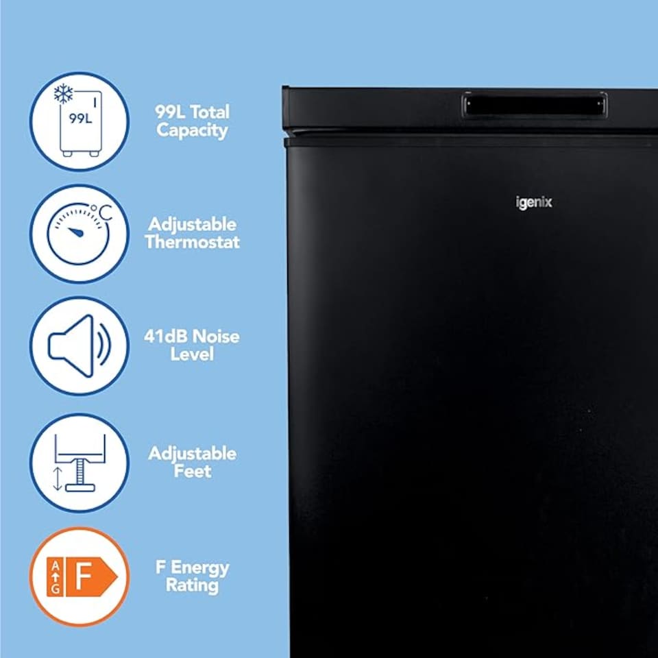 image 1 of Igenix IG100B Freestanding Chest Freezer, 99 L, Black