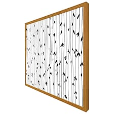 Sketchy leaves scattered on hand drawn lines on white background (Picture Frame) Brown | Oak | M