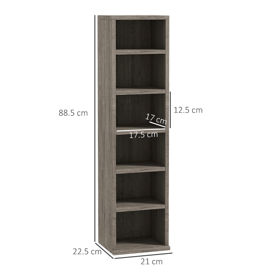 image 1 of HOMCOM 204 CD Media Display Shelf Unit Set of 2 Blu-Ray Tower Rack w  Adjustable Shelves Bookcase Storage Organiser, Mocha Wood Effect