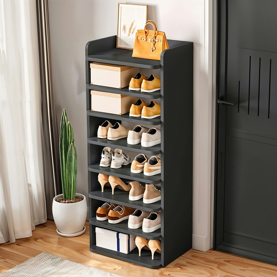 image 1 of Living and Home 8-Tier Narrow Tall Shoe Rack - Black Black
