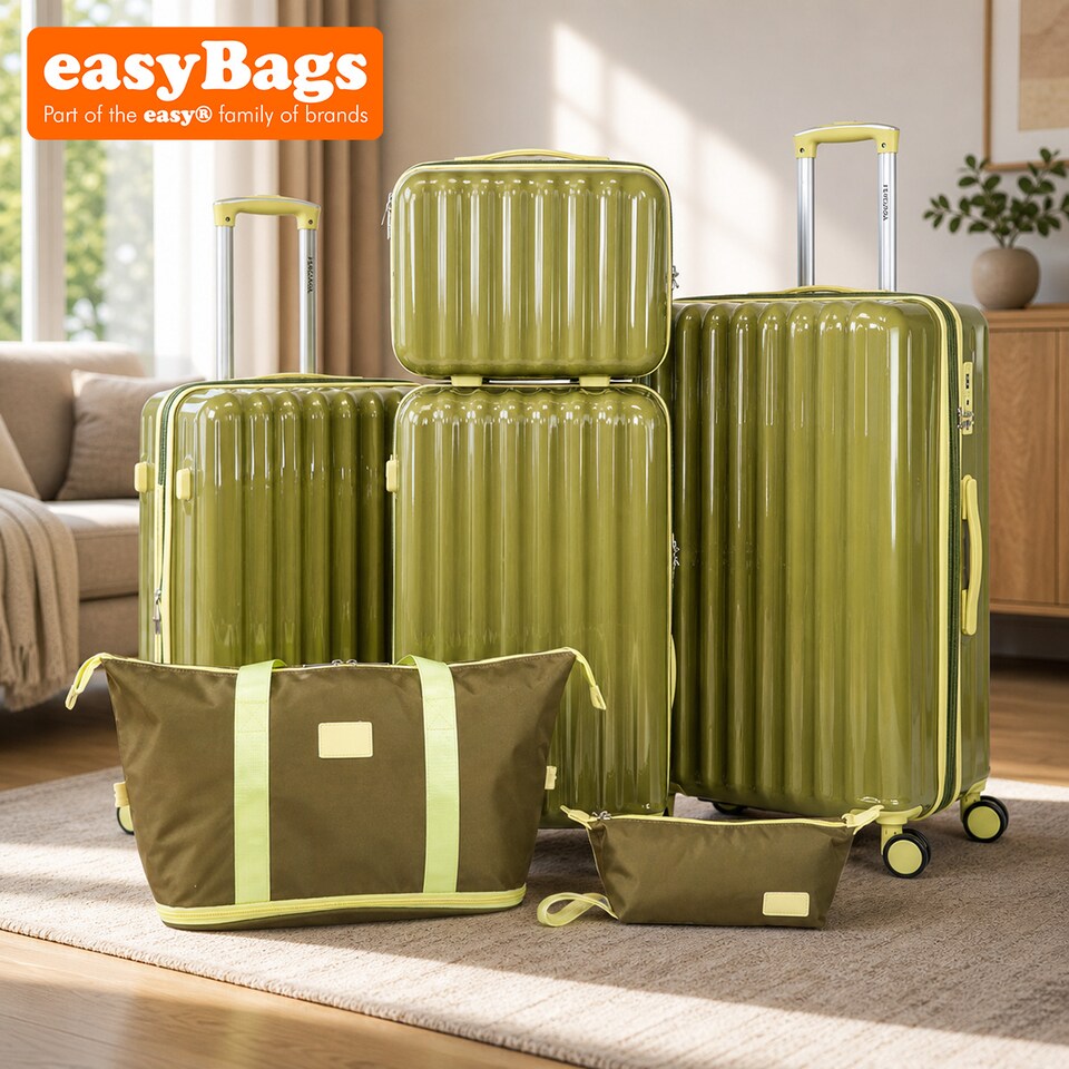 image 1 of Fergana 6 Piece Hard Shell Luggage Set Lightweight Spinner Suitcases TSA Lock Travel Set Army Green