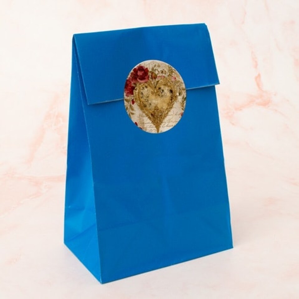 image 1 of Vintage Gold Heart Round Stickers 60mm - Sheet of 12
