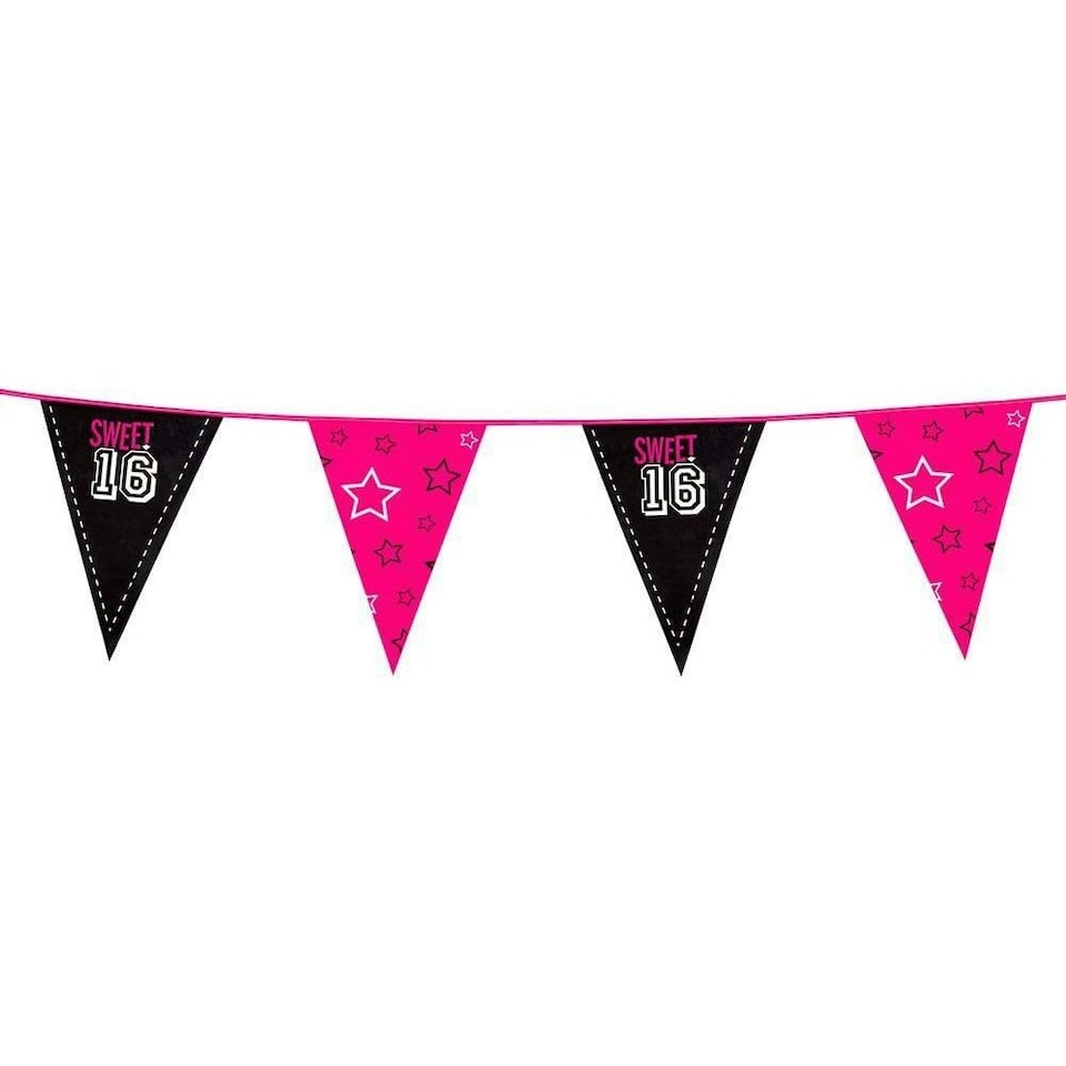 Boland Sweet 16 Stars Birthday Bunting - Black/Hot Pink/White - One Size