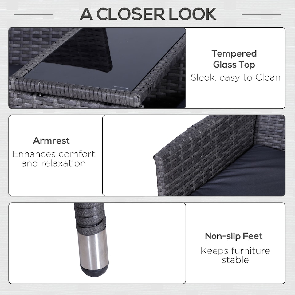 image 1 of Outsunny 2 Seater Rattan Sofa with Cushions, Wicker Garden Loveseat with Armrests, Outdoor Garden Sofa Couch with Metal Frame for Patio, Mixed Grey | Grey | Grey | One Size