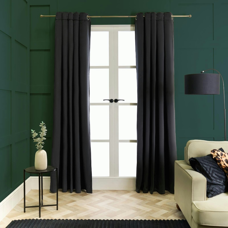 image 1 of OHS Soft Velvet Plain Dyed Thermal Insulated Panel Pair Eyelet Curtains, 66x72" Pink