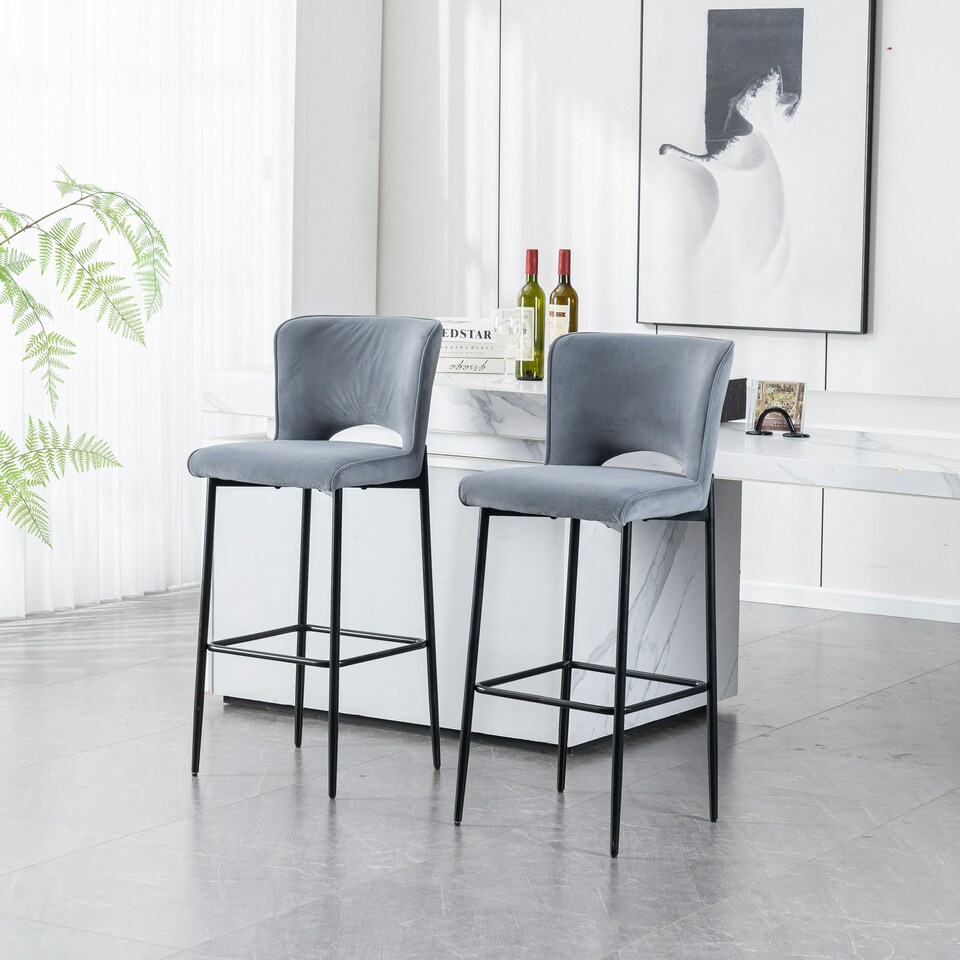 image 1 of Lily Velvet Bar Stool Padded Seat Metal Legs (Grey)