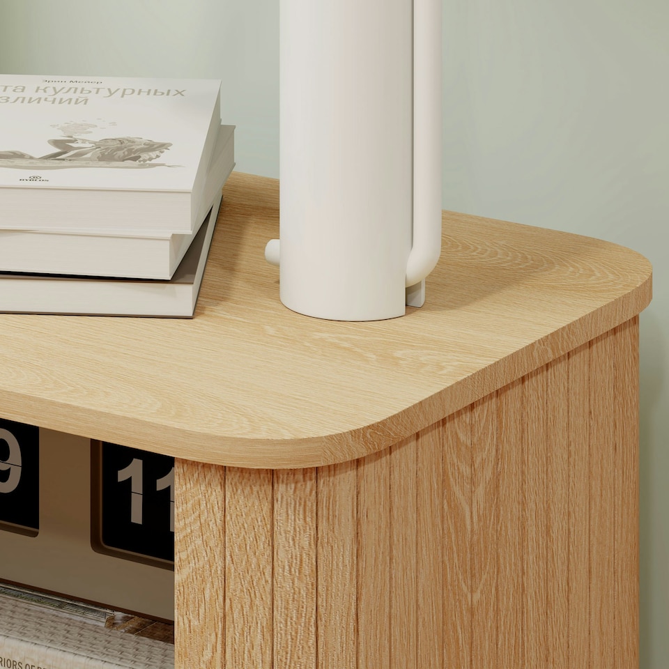 image 1 of HOMCOM Nightstand with Sliding Doors and Metal Legs for Bedroom Oak Tone