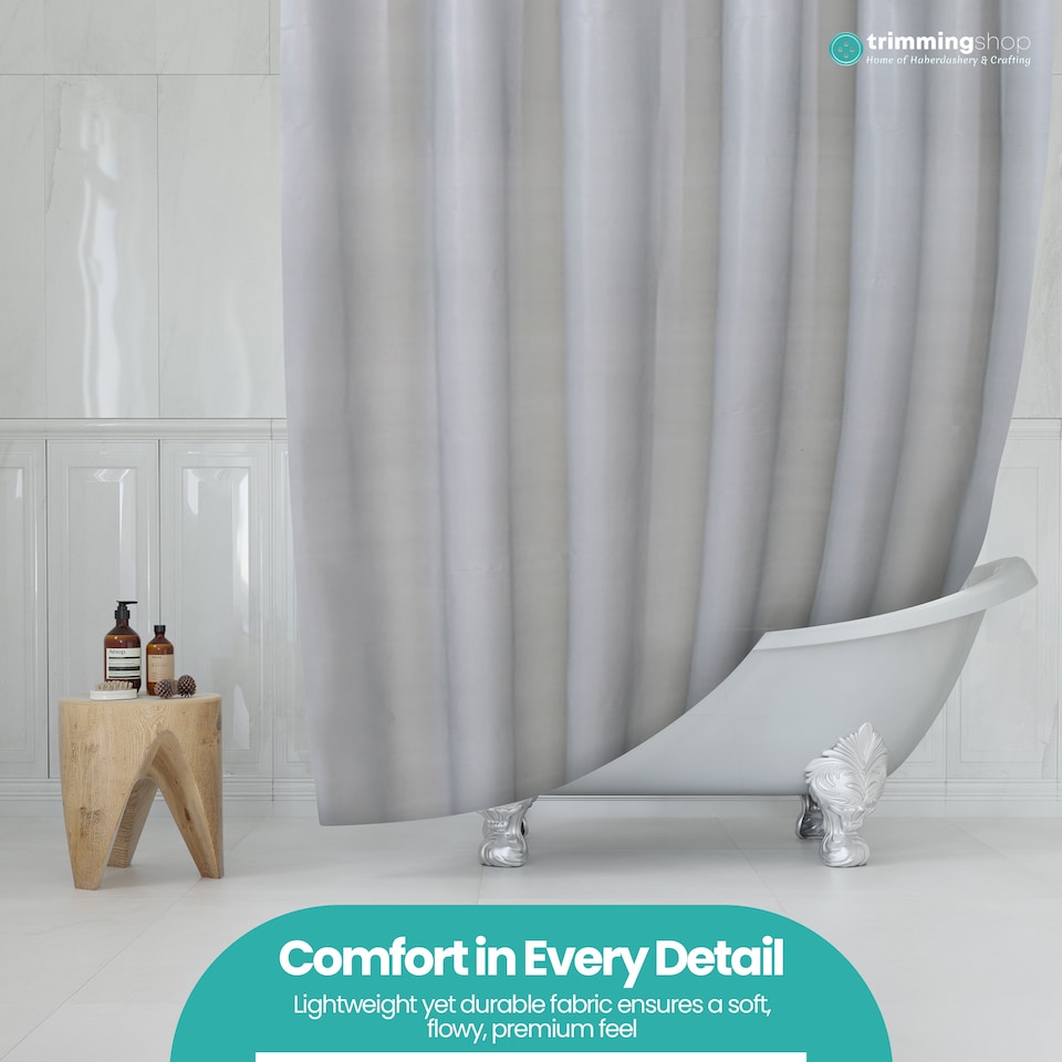 image 1 of PEVA Plain Mould & Mildew Resistant Shower Curtain with 12 Hooks - 180x180cm
