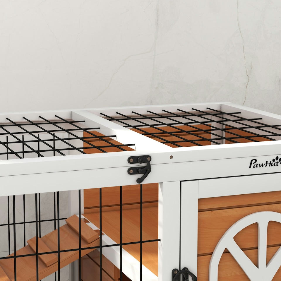 image 1 of PawHut Wooden Rabbit Hutch, Small Animal House w/ Removable Tray, Openable Roof