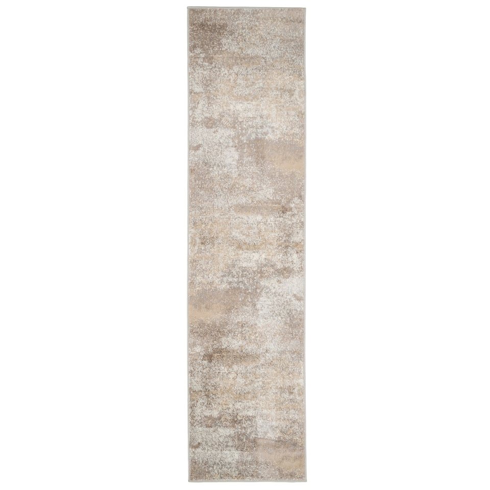 image 1 of KUKOON Neutral Beige Distressed Abstract Runner Rug 60cm x 240cm