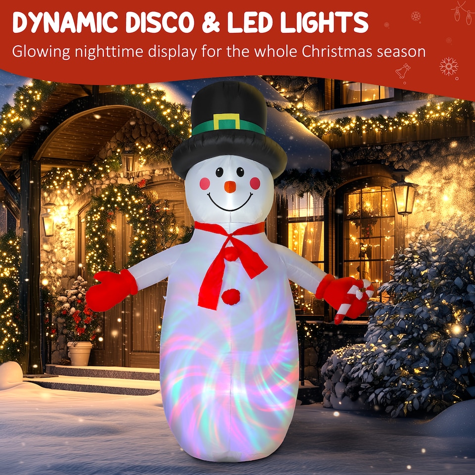 image 1 of Outsunny 8FT Christmas Inflatable Outdoor Decoration with Dynamic Disco & LED Lights, Self-Inflating Christmas Blow Up Snowman for Garden, Indoor Outdoor Home Decor
