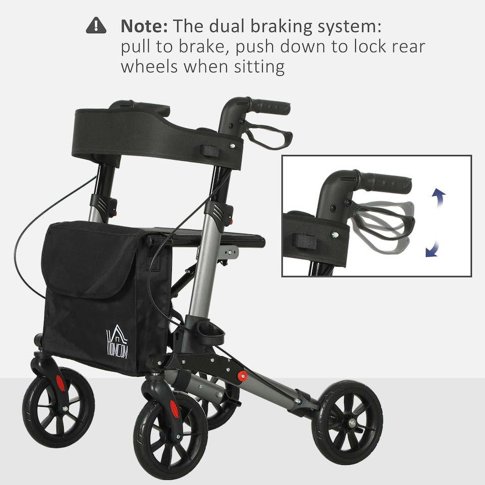 image 1 of HOMCOM 4 Wheel Rollator Walker, Adjustable Mobility Walker with Bag, Silver