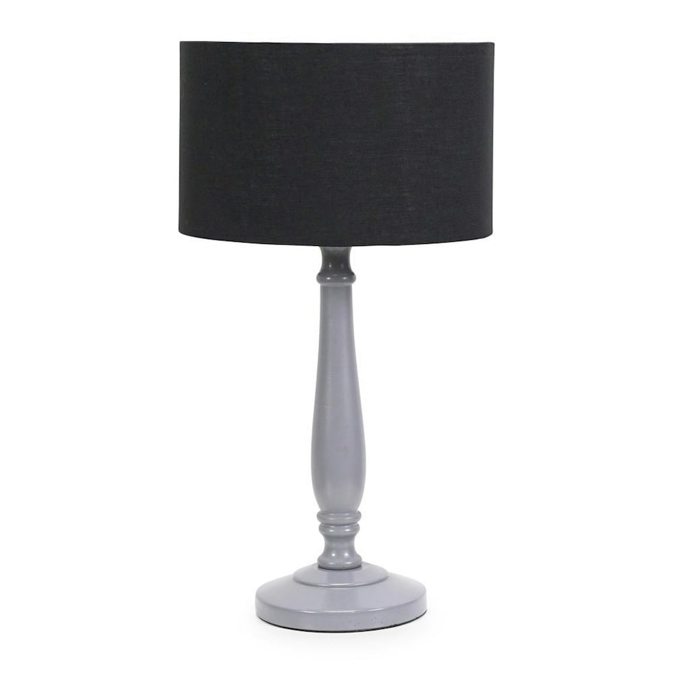 image 1 of ValueLights Victoria Grey Wood Table Lamp Black Shade | Grey | Black