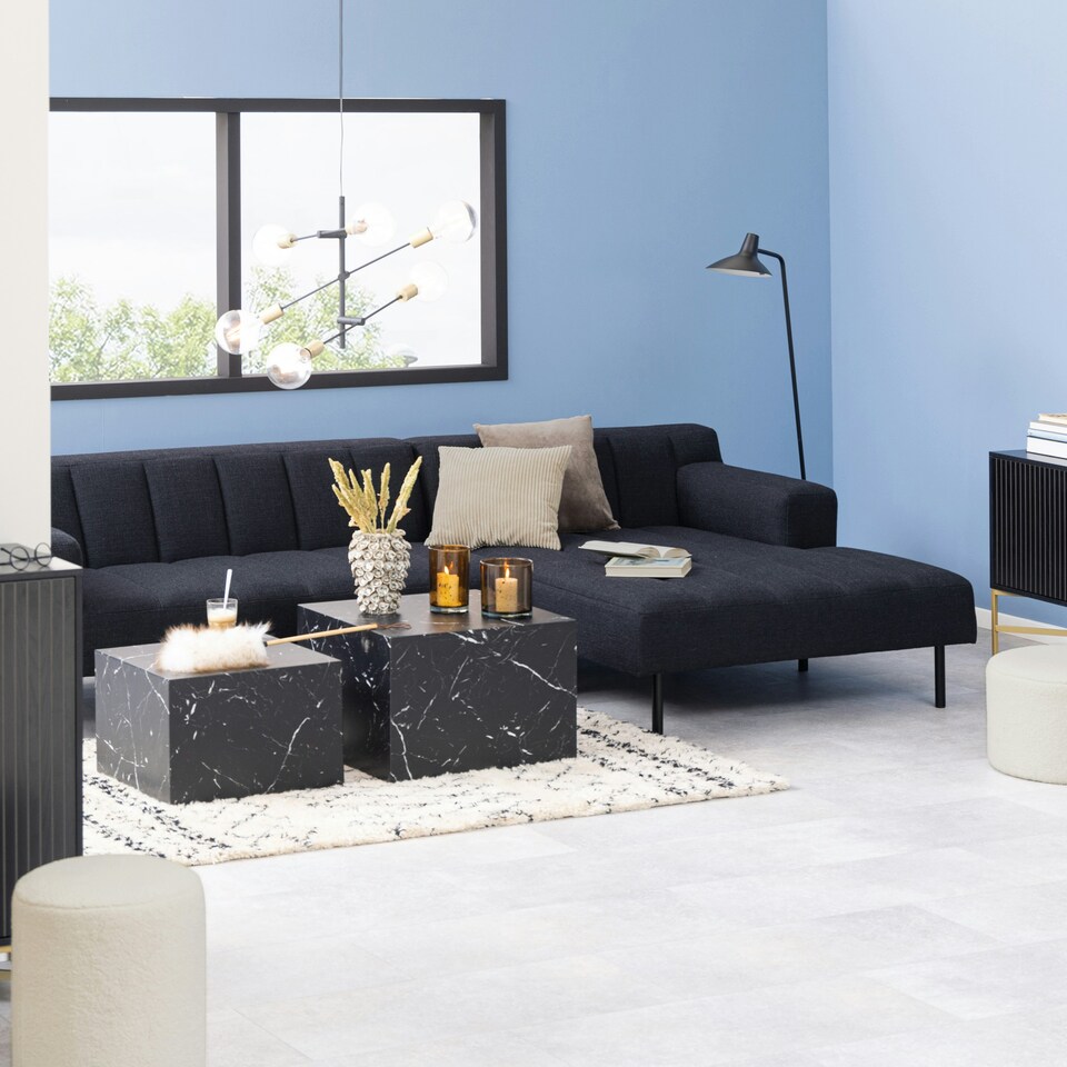image 1 of Dice Square Coffee Table Set in Black Marble Effect