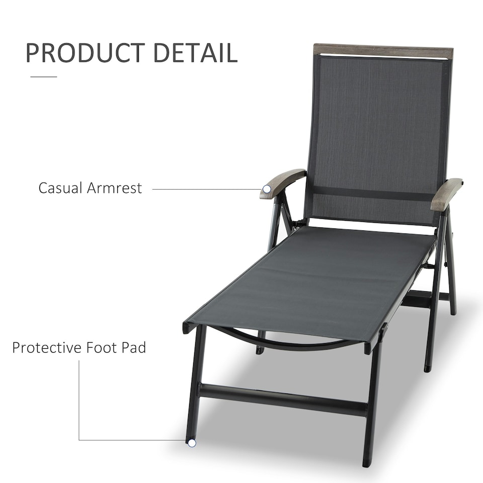 image 1 of Outsunny Outdoor Folding Sun Lounger w/ Adjustable Backrest and Aluminium Grey